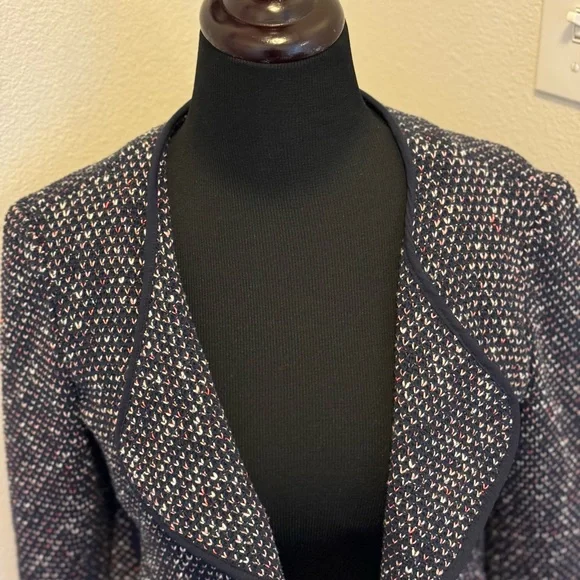 Derek Lam 10 Crosby 8 Navy Red Cardigan Jacket Cotton Tweed Size 2 - Picture 4 of 11